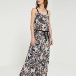 Robe Longue Ceinturée À Bretelles - Ecru -Promos Sublisca Magasin 001000688 001 V3 T4