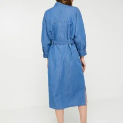 ESPRIT Robe Longue Ceinturée, Manches 3/4 - Bleu -Promos Sublisca Magasin 001000691 001 V2 T4