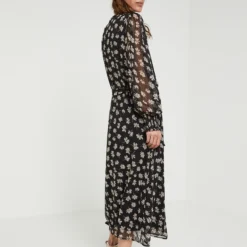 Vero Moda Robe Longue Ceinturée En Voile Fleuri - Noir -Promos Sublisca Magasin 001000692 001 V2 T4