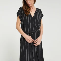 Robe Longue Ceinturée - Noir -Promos Sublisca Magasin 001000693 001 V4 T4