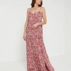 Robe Longue Volantée À Fines Bretelles - Rouge -Promos Sublisca Magasin 001000694 001 V3 T4