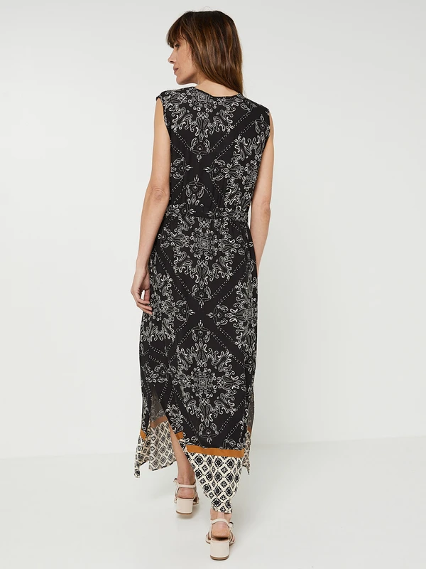 Robe Longue Fendue, Sans Manches - Noir 2 Robe Longue Fendue, Sans Manches - Noir – Image 2