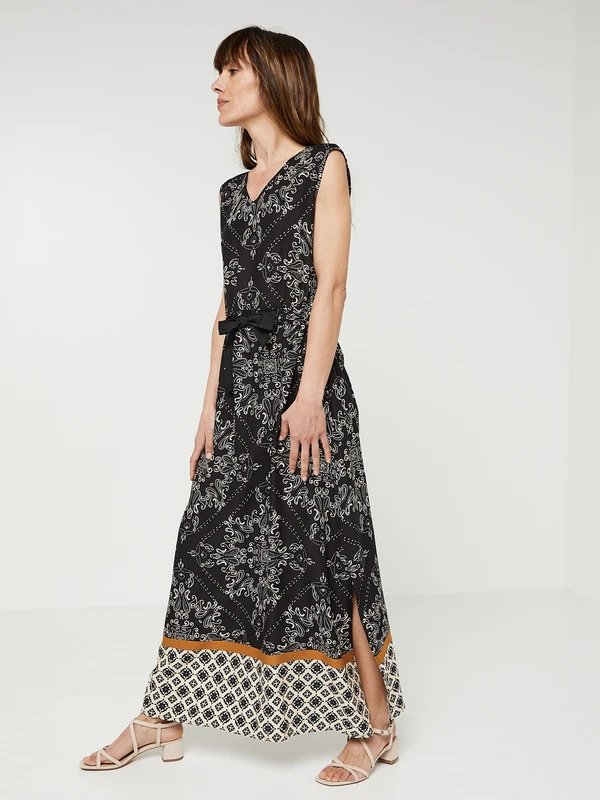 Robe Longue Fendue, Sans Manches - Noir 3 Robe Longue Fendue, Sans Manches - Noir – Image 3