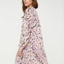 ESPRIT Robe Fluide Volantée, Manches Longues - Lilas -Promos Sublisca Magasin 001000698 001 V2 T4