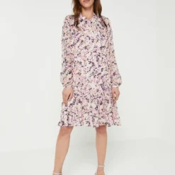 ESPRIT Robe Fluide Volantée, Manches Longues - Lilas -Promos Sublisca Magasin 001000698 001 V3 T4