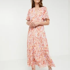 Robe Décolletée À Volants Étagés - Ecru