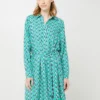 Robe Chemise Fluide, Imprimé Graphique - Vert