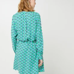 Robe Chemise Fluide, Imprimé Graphique - Vert 5 Robe Chemise Fluide, Imprimé Graphique - Vert -Promos Sublisca Magasin 001001021 001 V2 T4