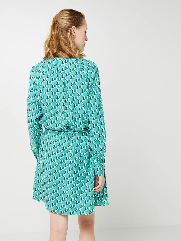 Robe Chemise Fluide, Imprimé Graphique - Vert 2 Robe Chemise Fluide, Imprimé Graphique - Vert – Image 2