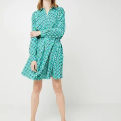 Robe Chemise Fluide, Imprimé Graphique - Vert 6 Robe Chemise Fluide, Imprimé Graphique - Vert -Promos Sublisca Magasin 001001021 001 V3 T4