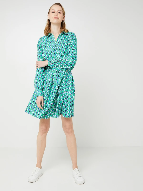 Robe Chemise Fluide, Imprimé Graphique - Vert 3 Robe Chemise Fluide, Imprimé Graphique - Vert – Image 3