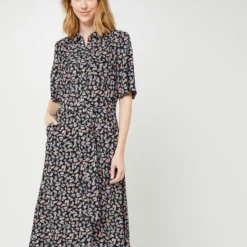 ESPRIT Robe Chemise Longue, Imprimé All-over - Noir