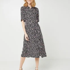 ESPRIT Robe Chemise Longue, Imprimé All-over - Noir -Promos Sublisca Magasin 001001024 001 V3 T4