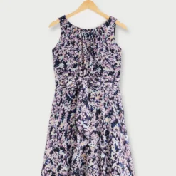 ESPRIT Robe En Voile Imprimé, Taille Effet Drapé En Polyester Recyclé - Bleu Marine