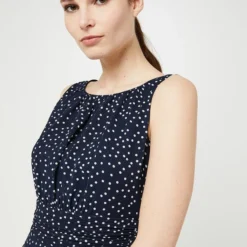 ESPRIT Robe En Voile Imprimé, Taille Effet Drapé En Polyester Recyclé - Bleu -Promos Sublisca Magasin 001001029 002 V4 T4