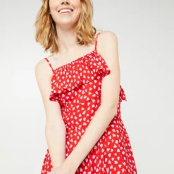 Molly Bracken Robe Longue Évasée Volantée, Imprimé Coeur - Rouge -Promos Sublisca Magasin 001001030 001 V4 T4