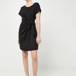 Robe Droite Molleton Ceinture À Nouer - Noir -Promos Sublisca Magasin 001001031 001 V3 T4