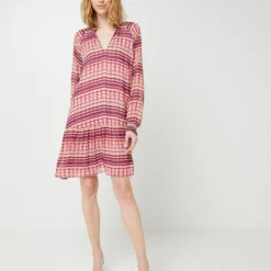 ESPRIT Robe Midi ,en Mousseline À Motif All Over - Rose Fuchsia -Promos Sublisca Magasin 001001169 001 V3 T4