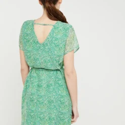 ONLY Robe Droite En Voile Imprimé Végétal, Décolleté Dos - Vert -Promos Sublisca Magasin 001001179 001 V2 T4