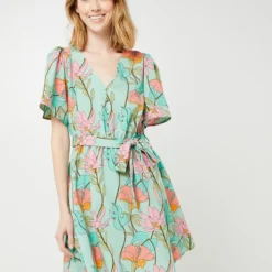 Molly Bracken Robe Courte Dos Nu, Imprimé Floral - Vert