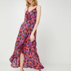 Molly Bracken Robe Longue Portefeuille, Dos Nu, Imprimé Floral - Violet -Promos Sublisca Magasin 001001181 001 V3 T4