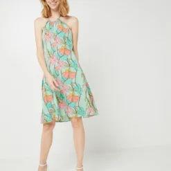 Molly Bracken Robe Courte Évasée, Dos Nu, Imprimé Floral - Vert -Promos Sublisca Magasin 001001183 001 V3 T4