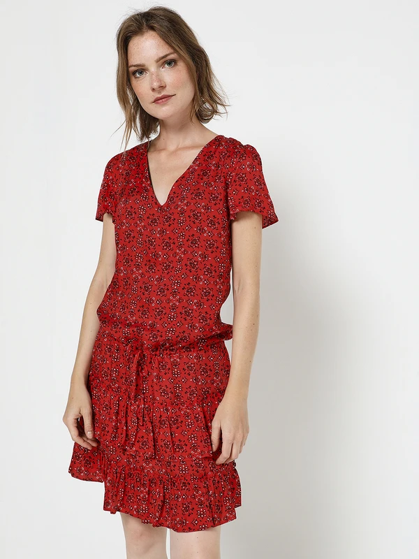 Ikks Robe Taille Basse Volantée - Rouge Bordeaux 1 Ikks Robe Taille Basse Volantée - Rouge Bordeaux