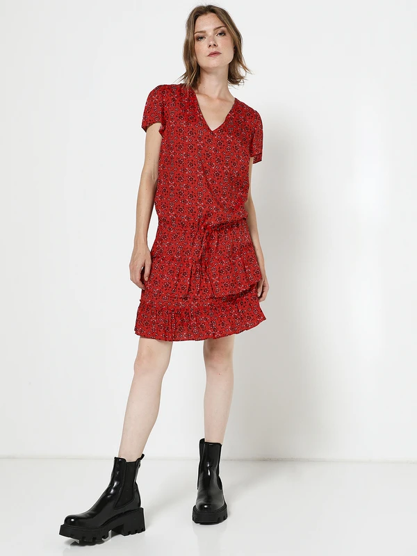 Ikks Robe Taille Basse Volantée - Rouge Bordeaux 3 Ikks Robe Taille Basse Volantée - Rouge Bordeaux – Image 3