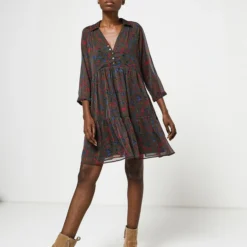 ONE STEP Robe Babydoll En Voile Imprimé - Vert Kaki -Promos Sublisca Magasin 001004417 001 V3 T4