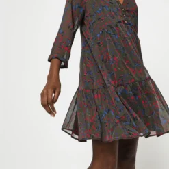 ONE STEP Robe Babydoll En Voile Imprimé - Vert Kaki -Promos Sublisca Magasin 001004417 001 V4 T4