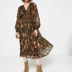 Robe Longue En Voile Imprimé Néo Léopard - Vert Kaki -Promos Sublisca Magasin 001004419 001 V3 T4