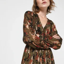 Robe Longue En Voile Imprimé Néo Léopard - Vert Kaki -Promos Sublisca Magasin 001004419 001 V4 T4