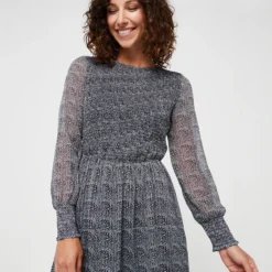 MEXX Robe Smockée En Voile Imprimé - Noir -Promos Sublisca Magasin 001004423 001 V4 T4