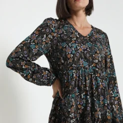 Robe Babydoll Imprimée - Noir -Promos Sublisca Magasin 001004424 001 V3 T4