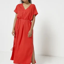 Vila Robe Longue Ceinturée En Lyocell - Rouge -Promos Sublisca Magasin 001004433 001 V3 T4