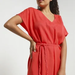 Vila Robe Longue Ceinturée En Lyocell - Rouge -Promos Sublisca Magasin 001004433 001 V4 T4