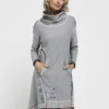 Robe Ample En Molleton Chiné Col Boule - Gris
