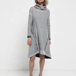 Robe Ample En Molleton Chiné Col Boule - Gris -Promos Sublisca Magasin 001004435 001 V3 T4