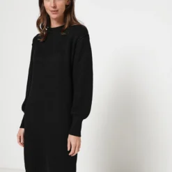 ESPRIT Robe En Tricot Perlé 100% Coton Uni - Noir