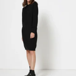 ESPRIT Robe En Tricot Perlé 100% Coton Uni - Noir -Promos Sublisca Magasin 001004437 001 V3 T4