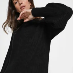 ESPRIT Robe En Tricot Perlé 100% Coton Uni - Noir -Promos Sublisca Magasin 001004437 001 V4 T4