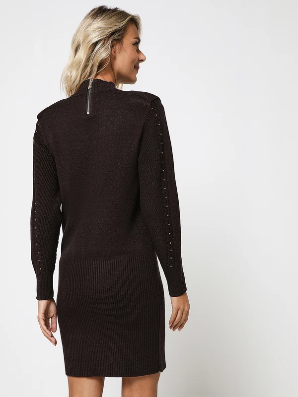 KAPORAL Robe En Tricot Uni Décor Clous - Marron 2 KAPORAL Robe En Tricot Uni Décor Clous - Marron – Image 2