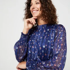 MEXX Robe En Voile Façonné Et Imprimé - Bleu -Promos Sublisca Magasin 001004443 001 V2 T4