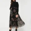 Desigual Robe Bimatière Jupe En Résille Imprimée - Noir