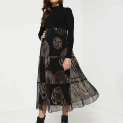 Desigual Robe Bimatière Jupe En Résille Imprimée - Noir