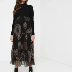 Desigual Robe Bimatière Jupe En Résille Imprimée - Noir -Promos Sublisca Magasin 001004449 001 V3 T4