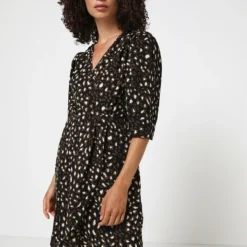 Molly Bracken Robe Effet Portefeuille À Imprimé Léopard - Noir