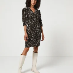 Molly Bracken Robe Effet Portefeuille À Imprimé Léopard - Noir -Promos Sublisca Magasin 001004456 001 V3 T4