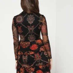 Desigual Robe En Résille Imprimée Jupe Plissée - Noir 5 Desigual Robe En Résille Imprimée Jupe Plissée - Noir -Promos Sublisca Magasin 001004468 001 V2 T4