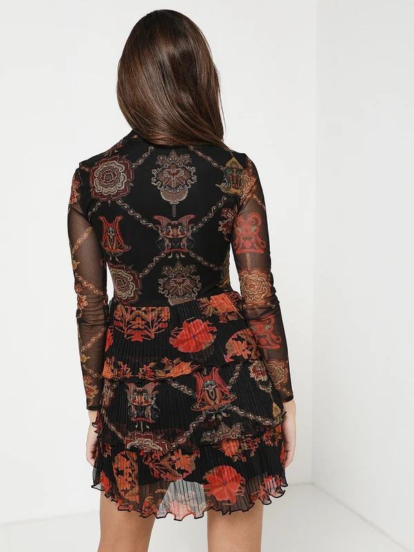 Desigual Robe En Résille Imprimée Jupe Plissée - Noir 2 Desigual Robe En Résille Imprimée Jupe Plissée - Noir – Image 2